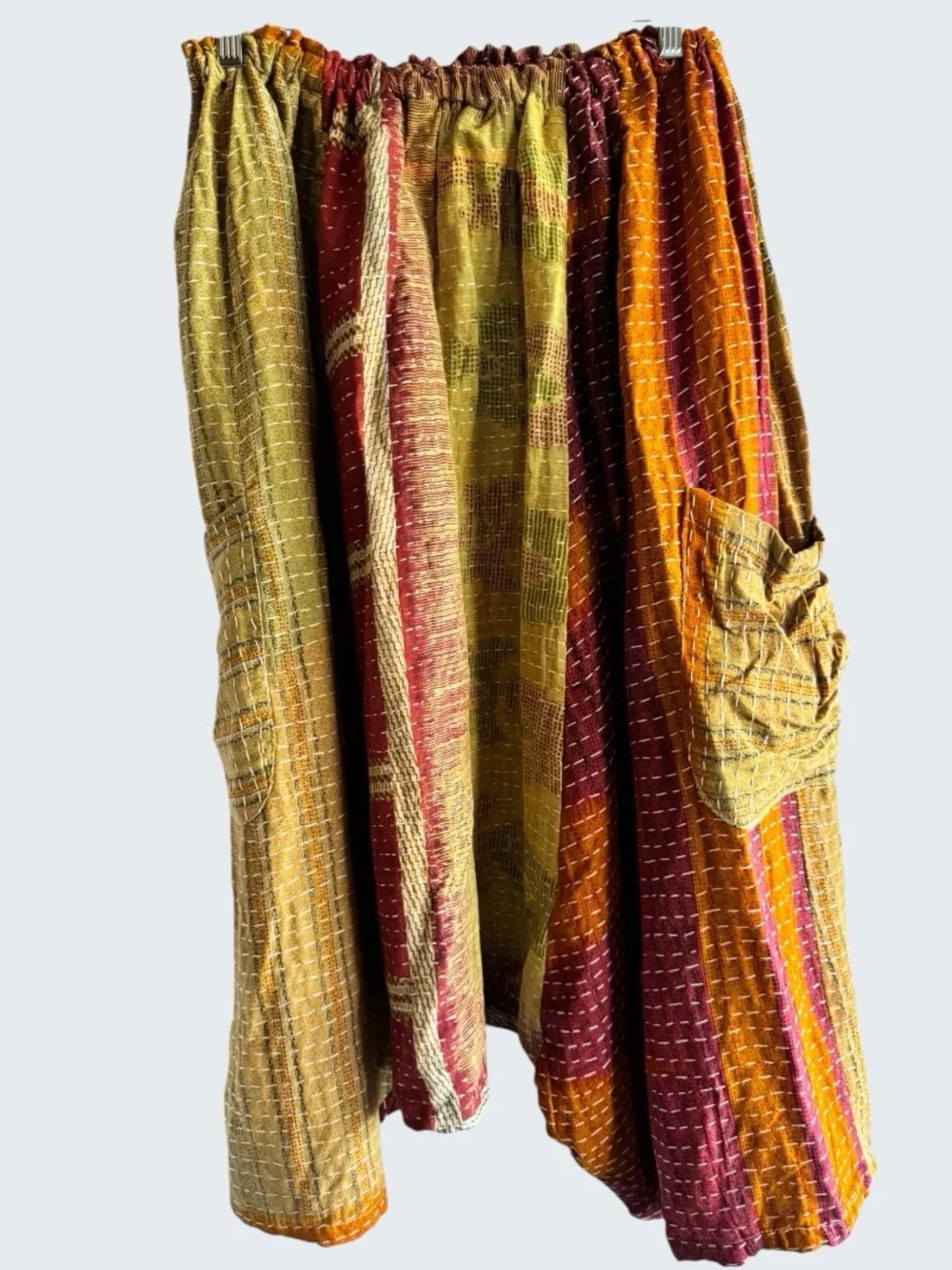 Handcrafted Neutral Kantha Bae Karma Culottes in Mustard & Orange - Picture 2 of 2
